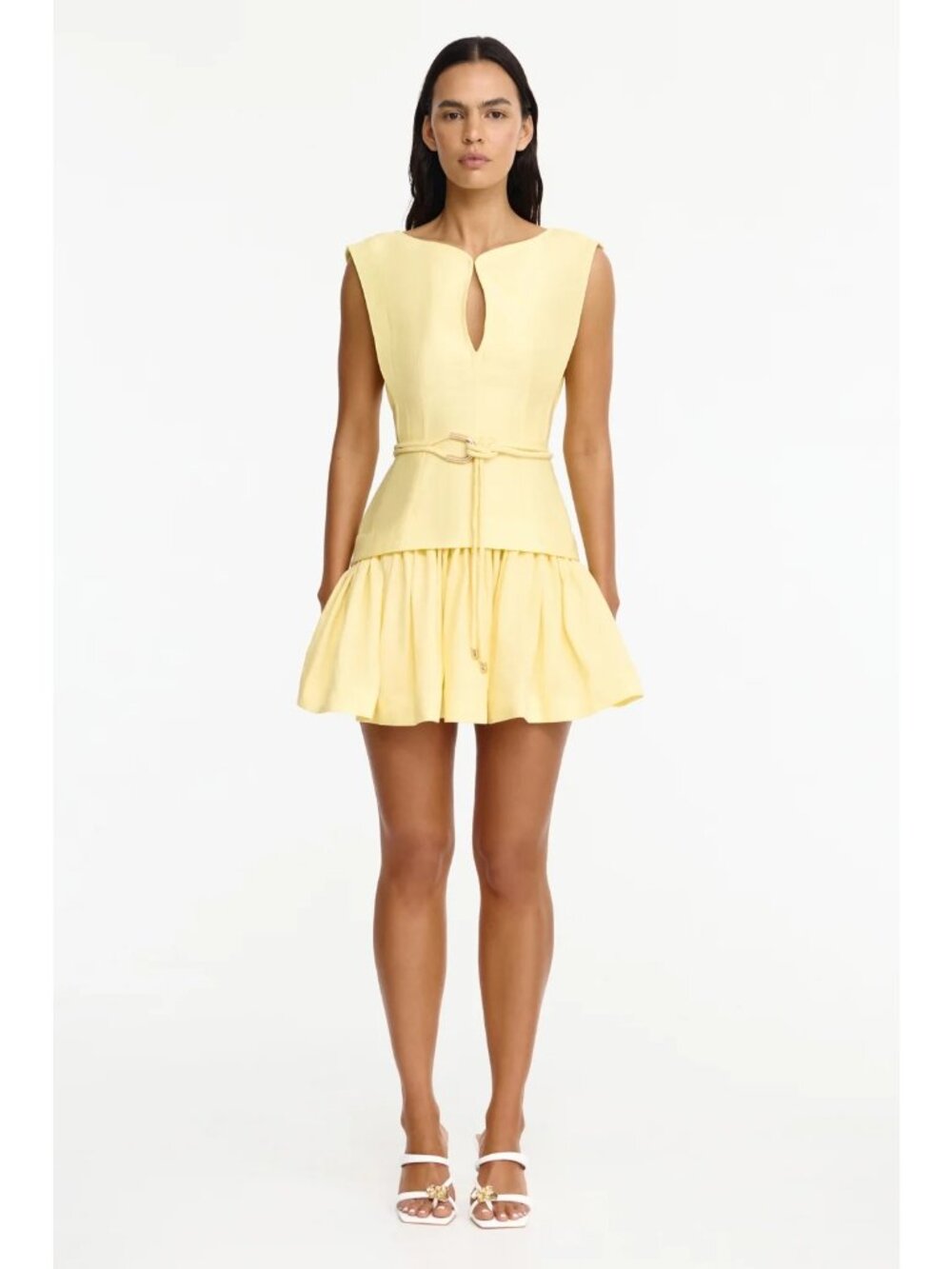 Acler Remly Mini Dress in Lemon Sorbet 8 Womens Belted Linen - Picture 16 of 16